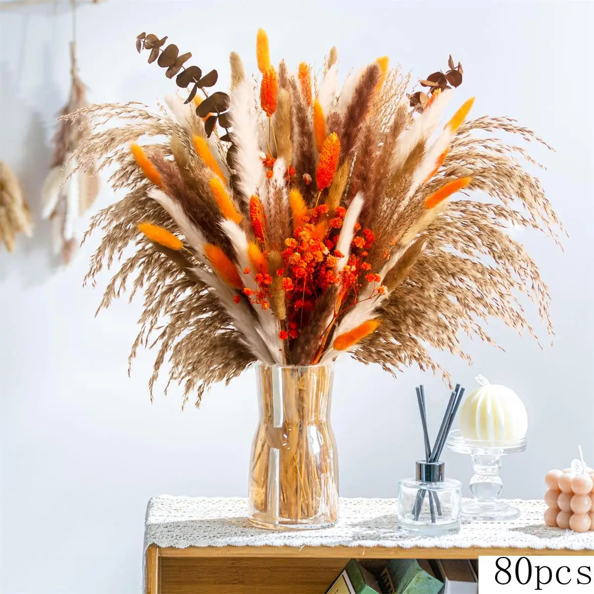 Dried Natural Flowers Pampas Bouquet Sets Autumn Decorative Orange Gypsophila Rabbit Tail Grass Rustic Chic Home Decor for Vase