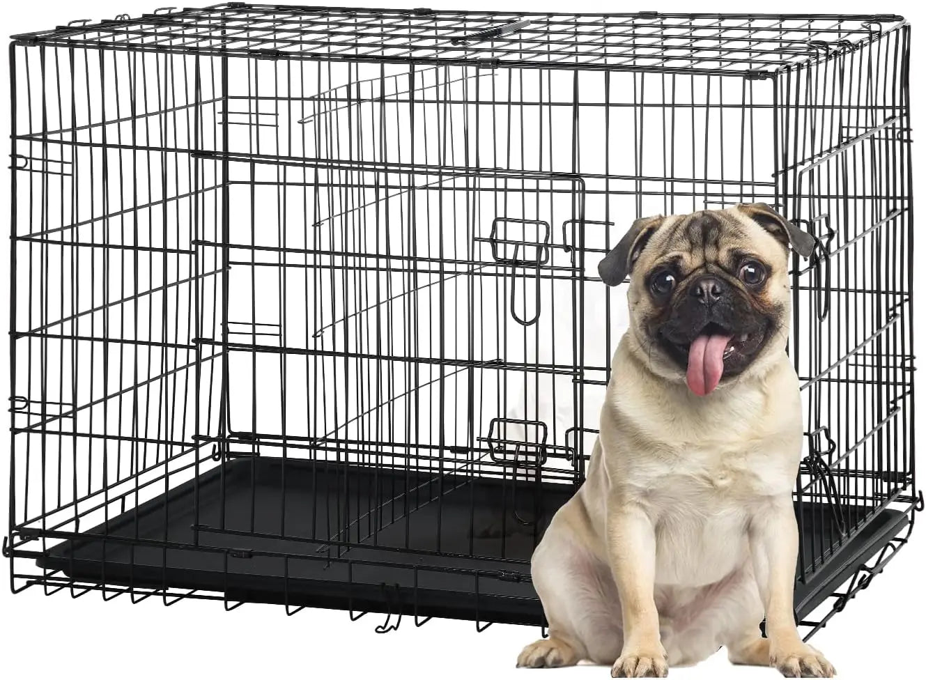 48-Inch Double Door Folding Metal Dog Crate with Divider and Leak-Proof Pan - for Medium To Large Breed Dogs. Cages