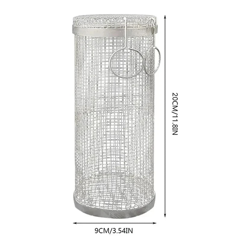 Stainless Steel BBQ Grill Basket Wire Mesh Cylinder Portable Round Grill Basket Barbecue Rack Outdoor Camping fumigator tasty