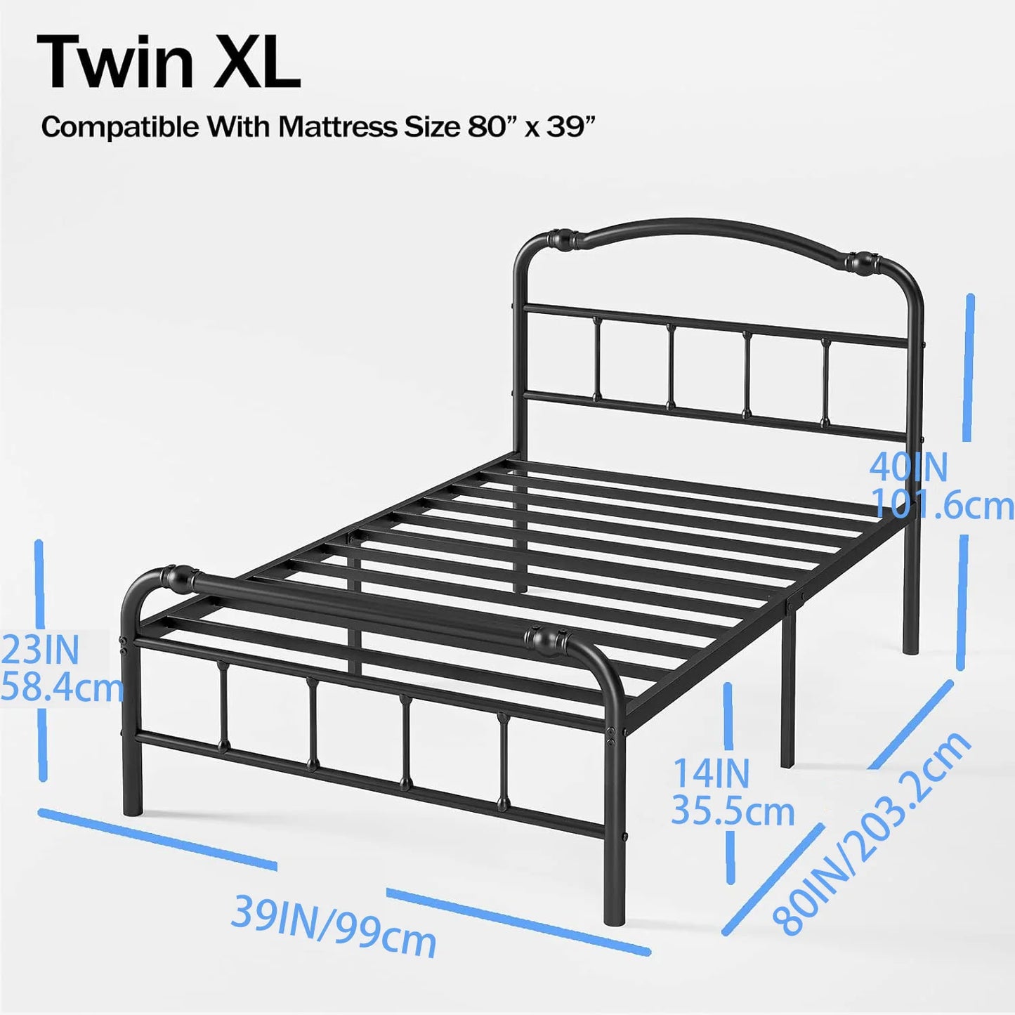 ZIYOO bed frame queen size 14 Inch Metal Queen Bed Frame- Full Size Bedstead King Platform Easy Assembly, Noise Free, Black