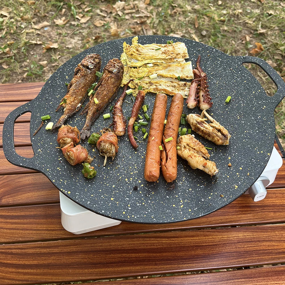 Grilling Pan Non-stick Frying Pan Flat Pancake Griddle Stone Cooker BBQ Grill Baking Pan for Outdoor Camping Barbecue Bakeware