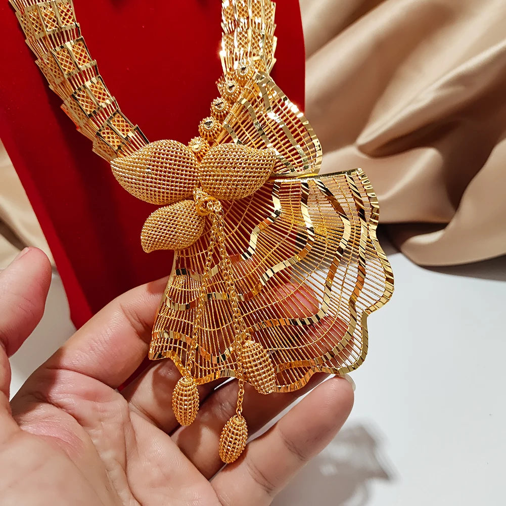 Dubai Jewelry sets 24K gold plated luxury African wedding gifts bridal bracelet necklace earrings ring jewellery set for women