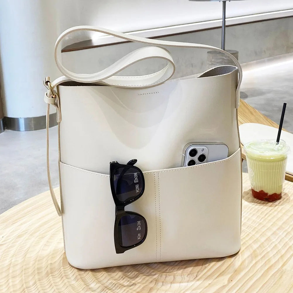 Women's Casual Soft Skin Tote Large-capacity Bucket Bag Advanced Sense Niche Ladies Versatile Commuter Designer Shoulder Bag