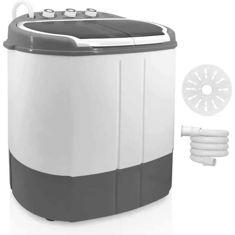 Compact Home Washer & Dryer, 2 in 1 Portable Mini Washing Machine, Twin Tubs, 11lbs. Capacity, 110V, Spin Cycle w/Hose