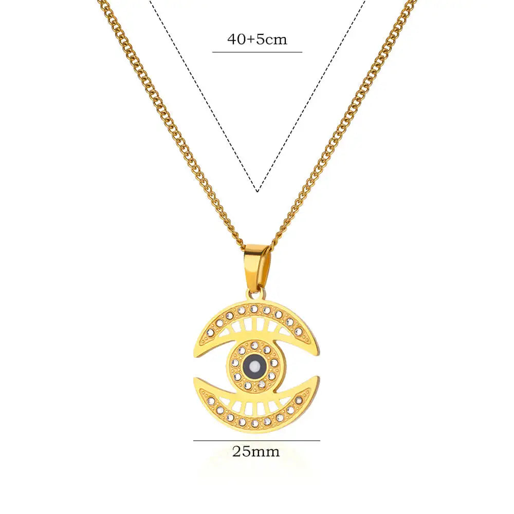 Gold Color Palm Fatima Pendant Necklace For Women Stainless Steel Lucky Turkish Evil Eye Choker Necklaces Aesthetics Jewelry