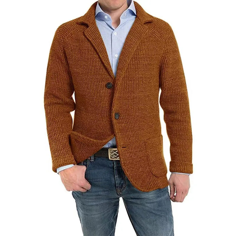 2023 British Style Mens Clothing Knit Cardigan Autumn Winter Fashion Single Breasted Black Stand Collar Knit Sweater Coats Men