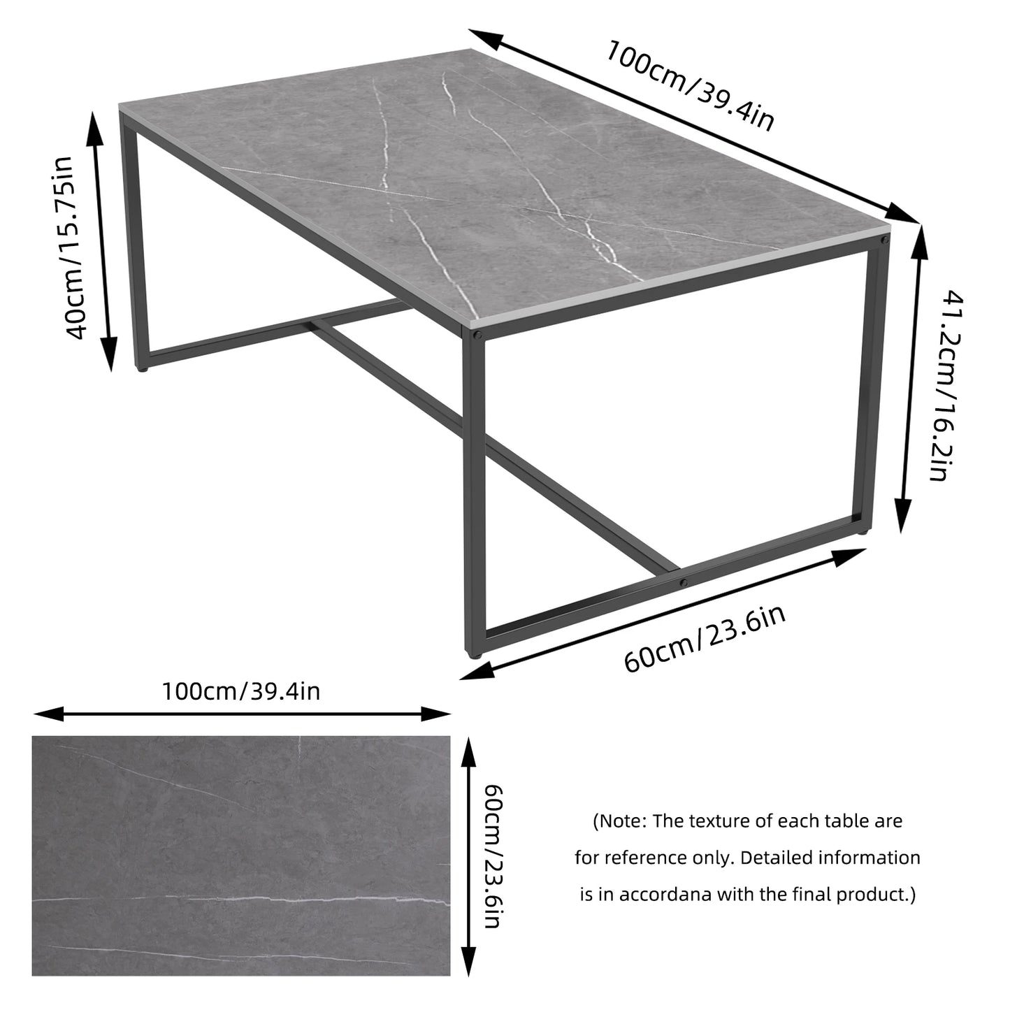 3 Colors Real Marble Coffee Table Open Accent Living Room Table with Soild Metal Frame Sofa Center Tea Table