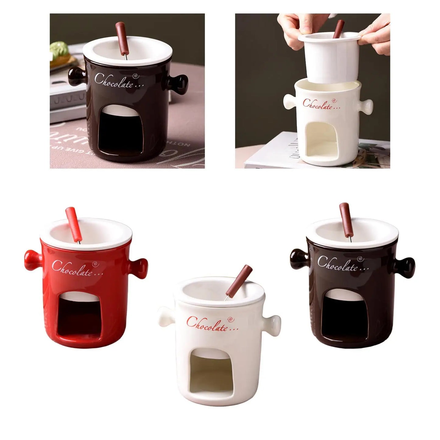 Porcelain Chocolate Fondue Food Cookware for Birthday Anniversary Broth