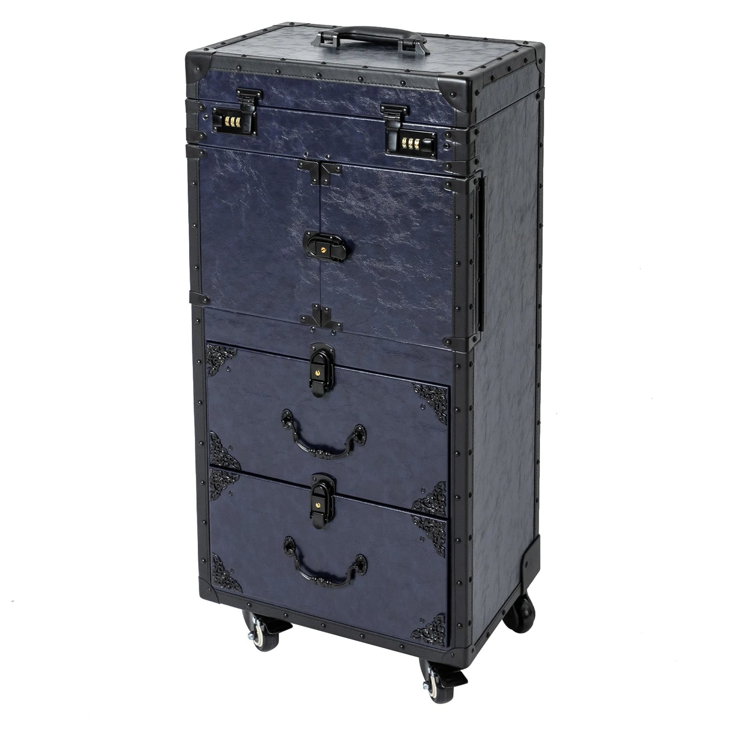 Artist Makeup Case Trolley Universal Casters with 4 Keys Rolling Nail Tech Makeup Cart Travel Box for Makeup Hairstylists
