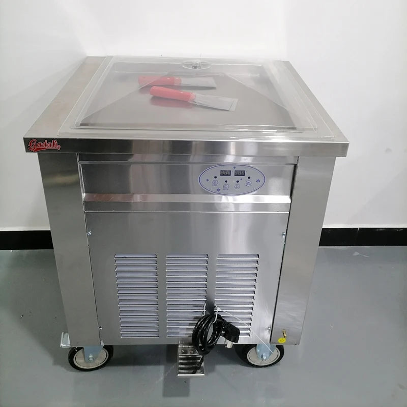 Single Square Flat Pan Instant Thailand Rolled Ice Cream Making Thai Stir Fry Tawa Roller Fried Ice Cream Roll Machine