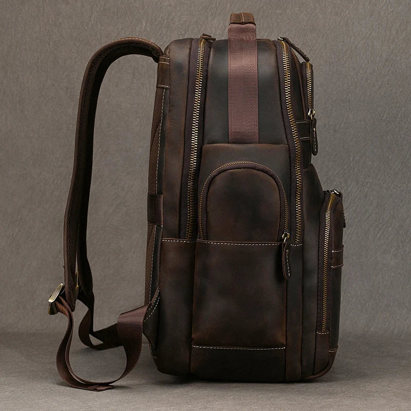 Soft Genuine Leather Backpack Fit For 15.6 inch Laptop Daypack Multifunction USB charging Fashion Male Mochila Travel BacKpack