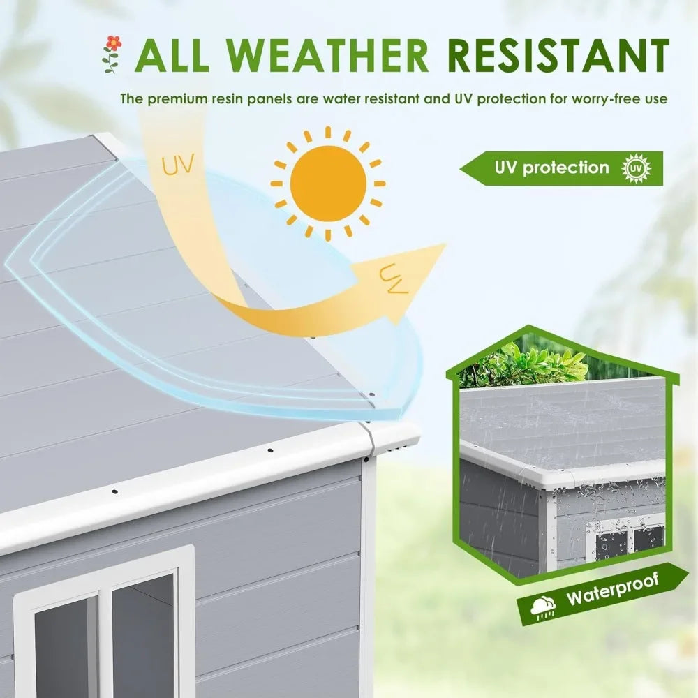 Outdoor Storage Shed, 6 x 4 FT Resin Shed with Floor and Lockable Door, Plastic Garden Tool Outside Sheds for Patio Backyard