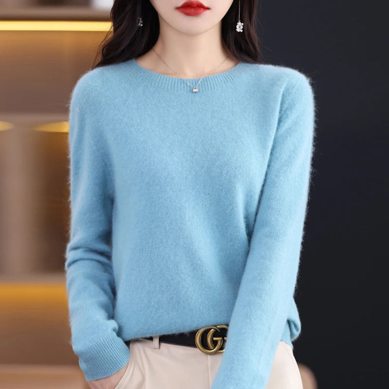 New Cashmere Basic Top Long Sleeve Women O-Neck Knitted Sweater 100% Pure Merino Wool Pullover Clothing Knitwear traf