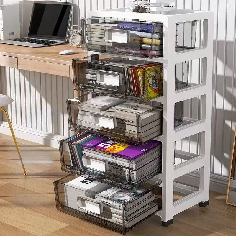 3-6 Tier Storage Cabinet,Large Capacity & Space-Saving Organizer,Transparent Black for Living Room/Bedroom/Study