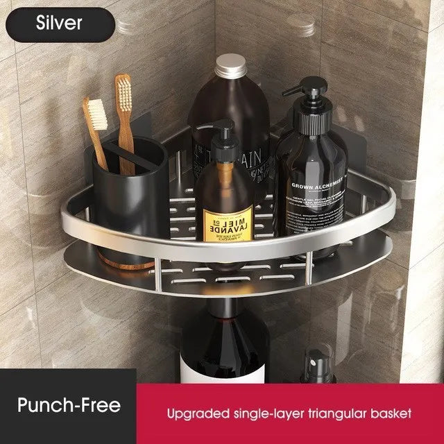 Luxury Bathroom Shelves Without Drilling Rustproof Aluminum Shower Wall Shelf Shampoo Towel Holder Bathroom Organizer Accessorie