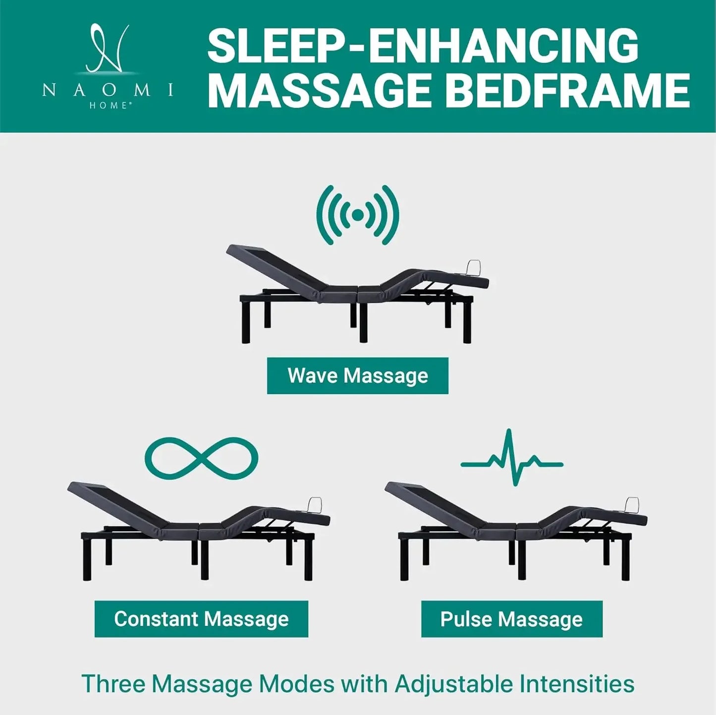 adjustable bed frame twin with Lumbar Support & Head Tilt, Foot Incline, Back & Leg Massage, USB Ports, Massage