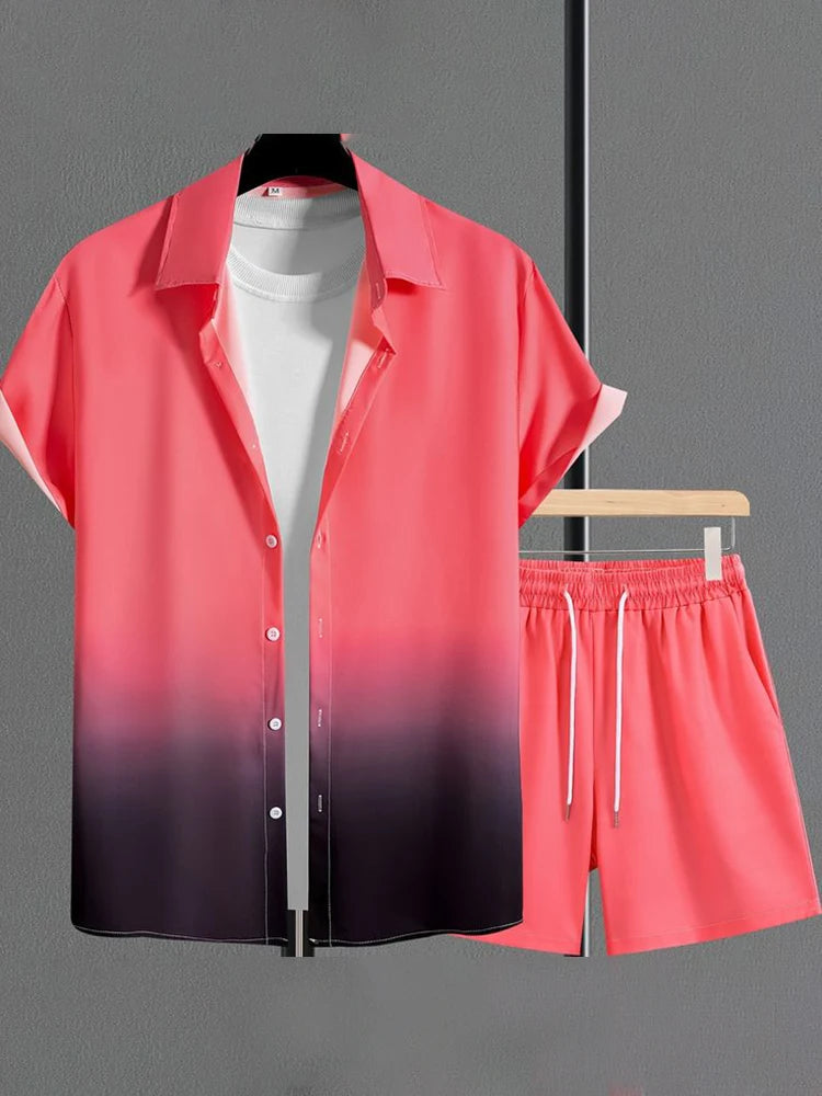 New Summer Refreshing Short-sleeved Shirt And Beach Shorts Men's Set Outdoor Street Men's Shirt Everyday Casual Men's Shorts Set
