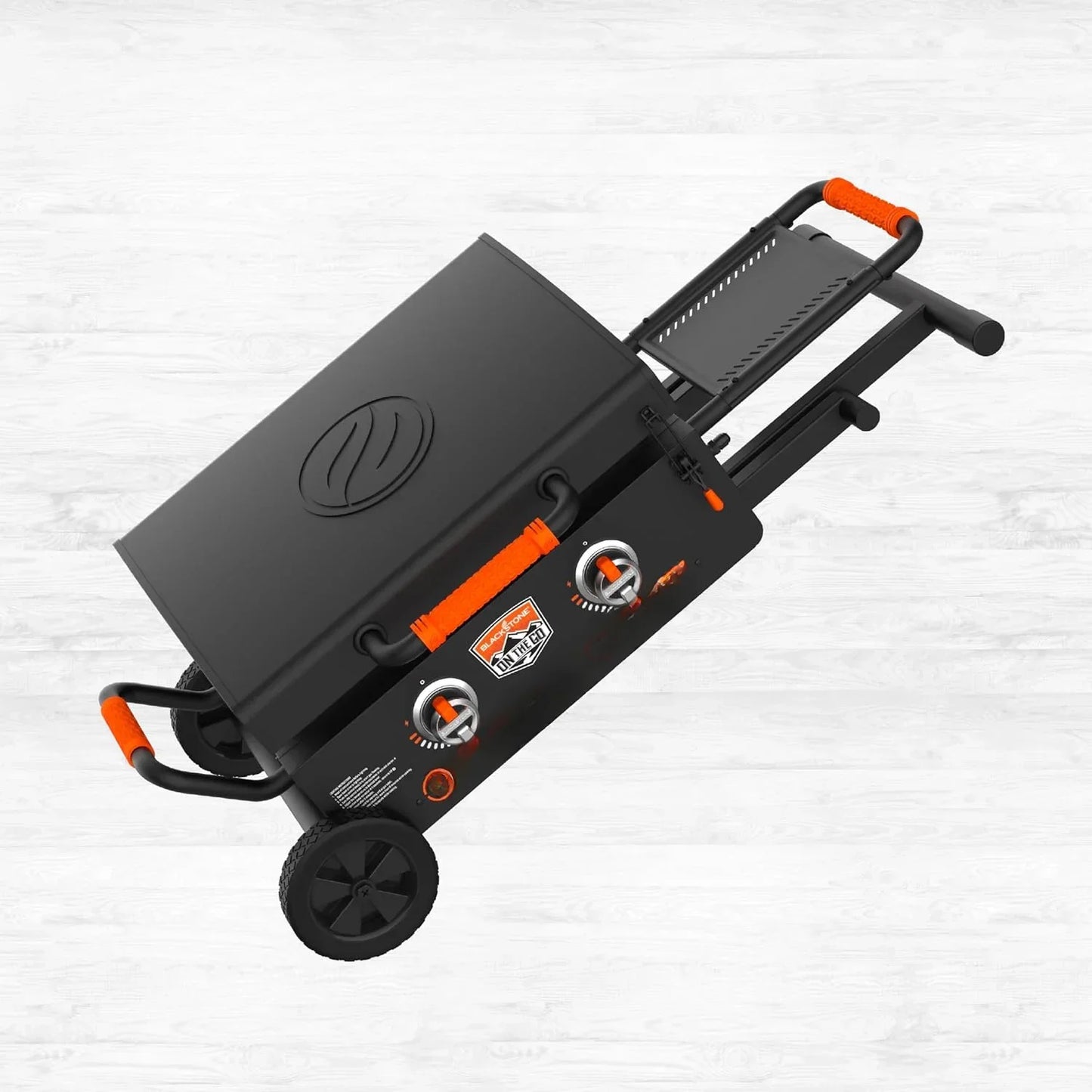 On The Go Scissor-Leg Two Burners Gas Hood, Wheels, Side Shelf Heavy Duty Outdoor Stainless Steel Griddle