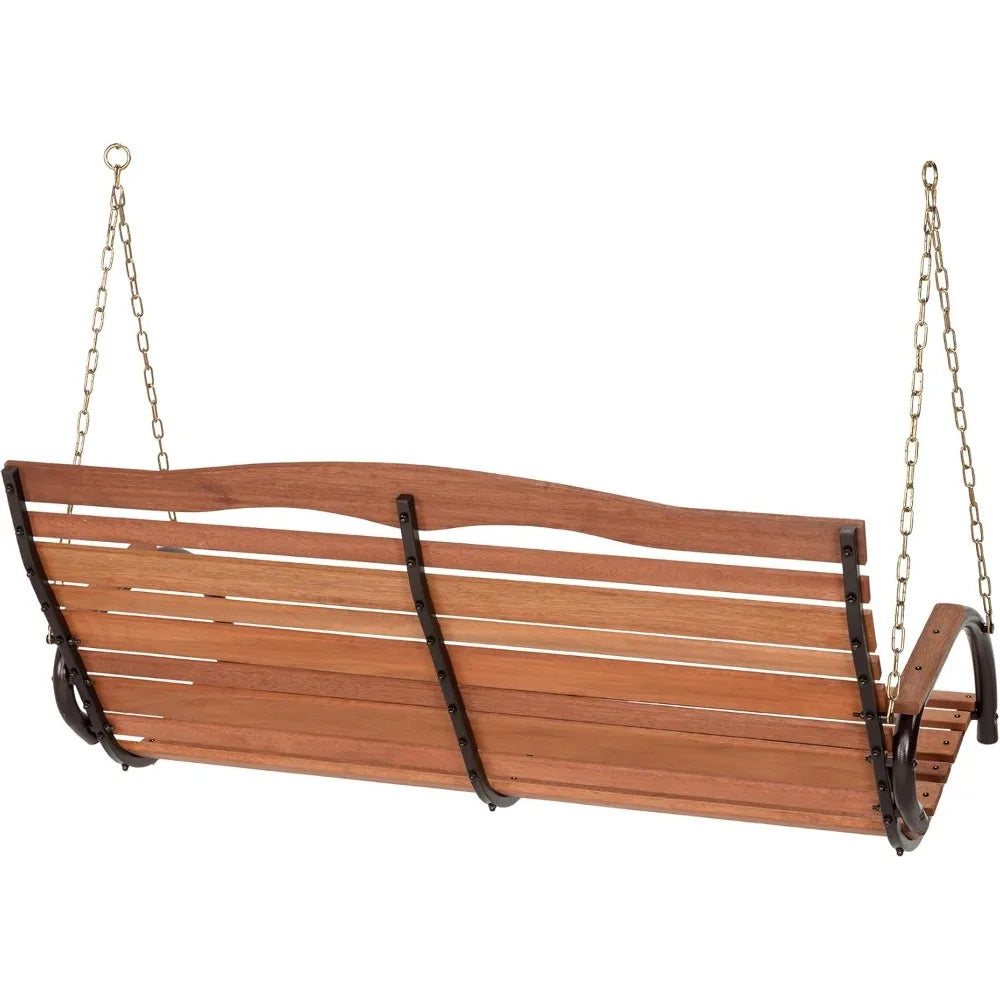 Country Garden Outdoor Patio Swing Powder Coated Steel Frame Wooden Seat Attachment with Chains, Holds Up to 500 Pound