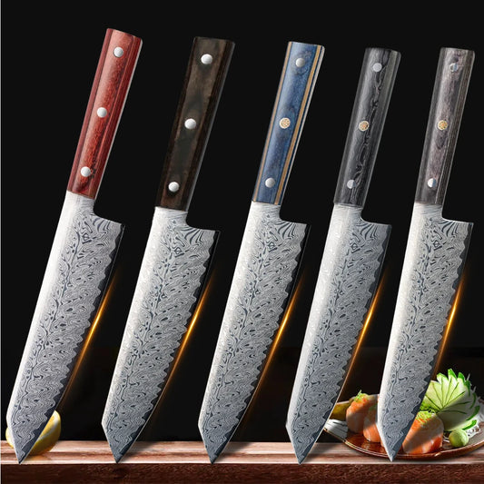 High quality Chef's knife Multi-purpose knife Household kitchen knife High-end laser Damascus pattern knife Solid wood handle