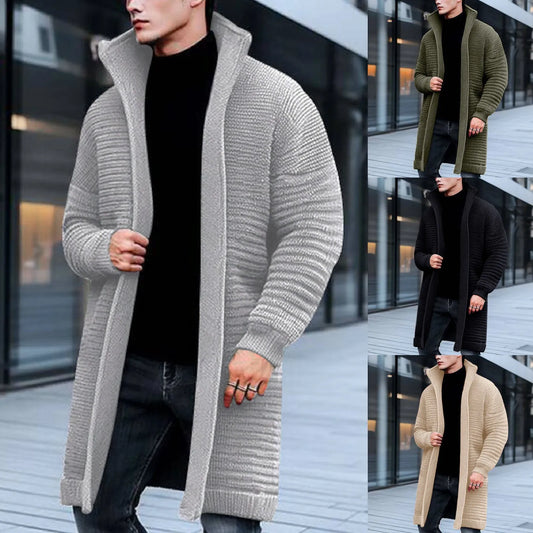 Cardigan Sweaters For Men Big And Tall Long Length Sweater Coat Autumn And Winter Lapel Solid Color Jackets Knitted Erkek Kazak