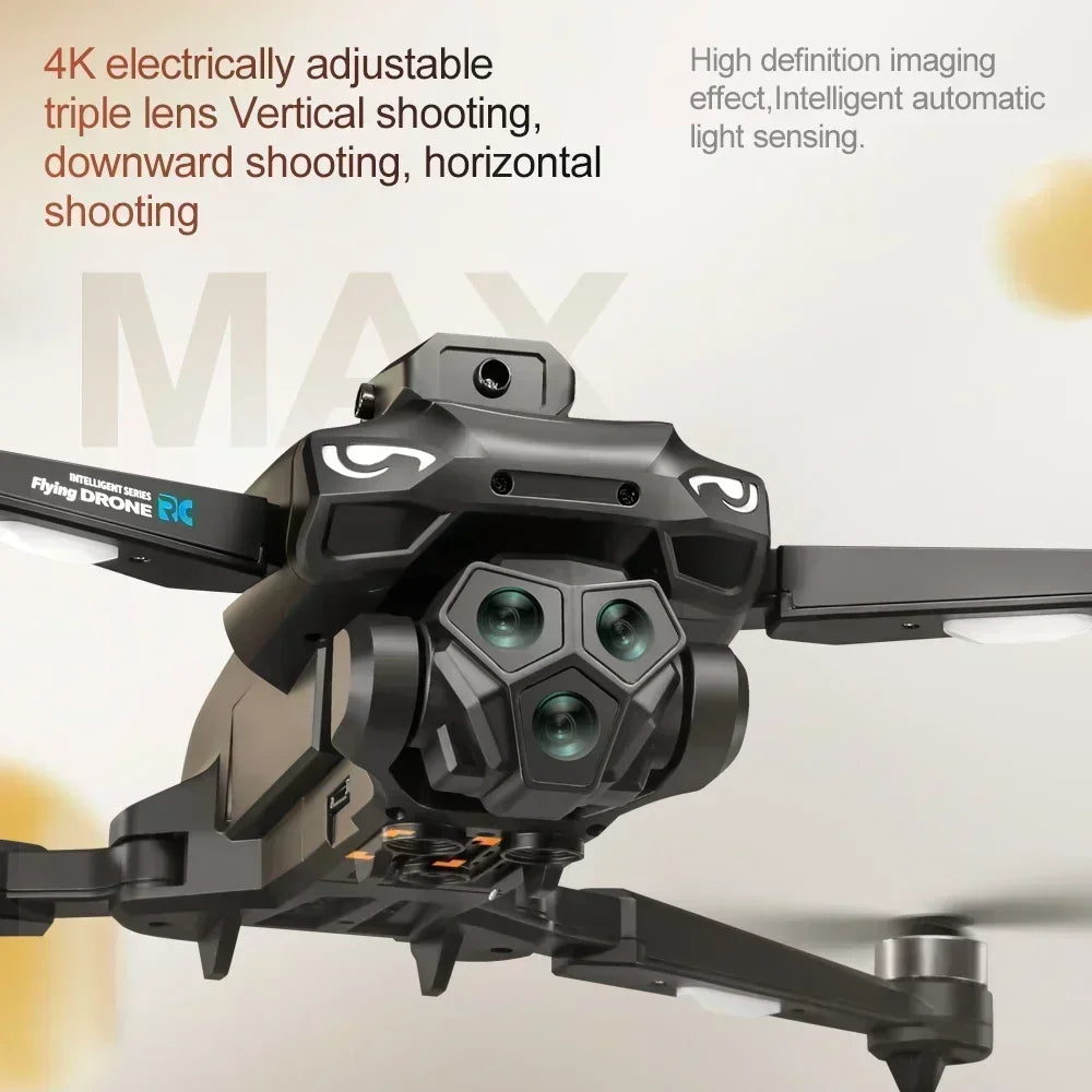 M33MAX RC Drone 4K Professinal with Wide Angle Triple HD Camera Foldable RC Helicopter Brushless Motor WIFI FPV Screen Drone Toy