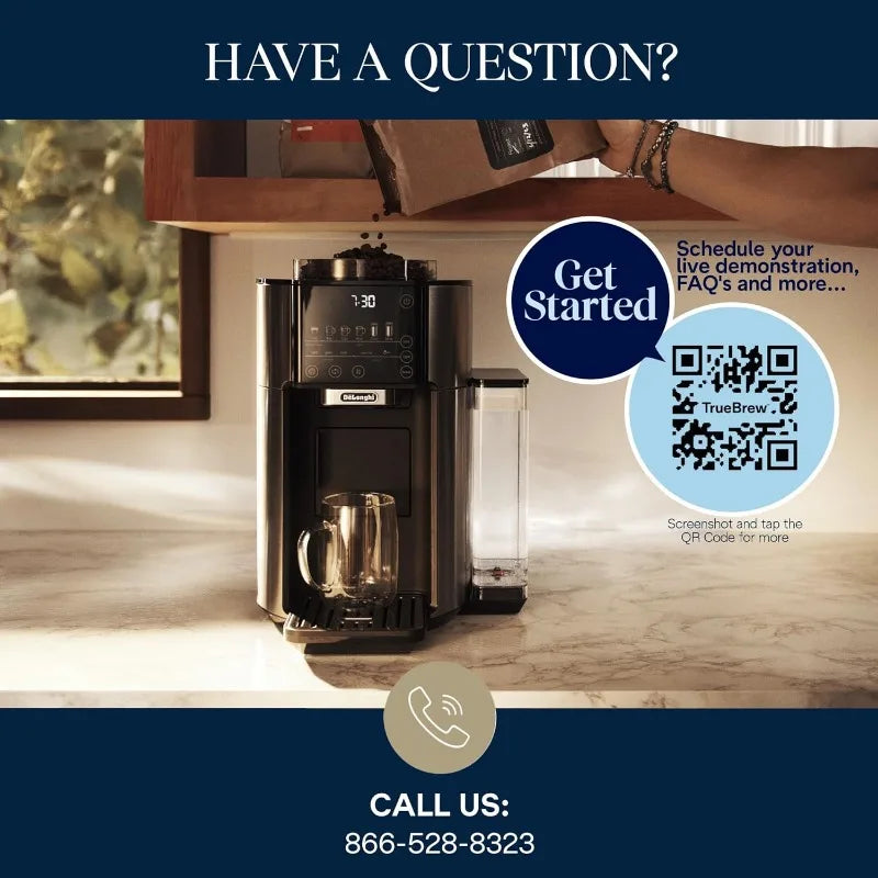 De'Longhi TrueBrew Drip Coffee Maker, Built in Grinder, Single Serve, 8 oz to 24 oz, Hot or Iced Coffee, Stainless, CAM51025MB