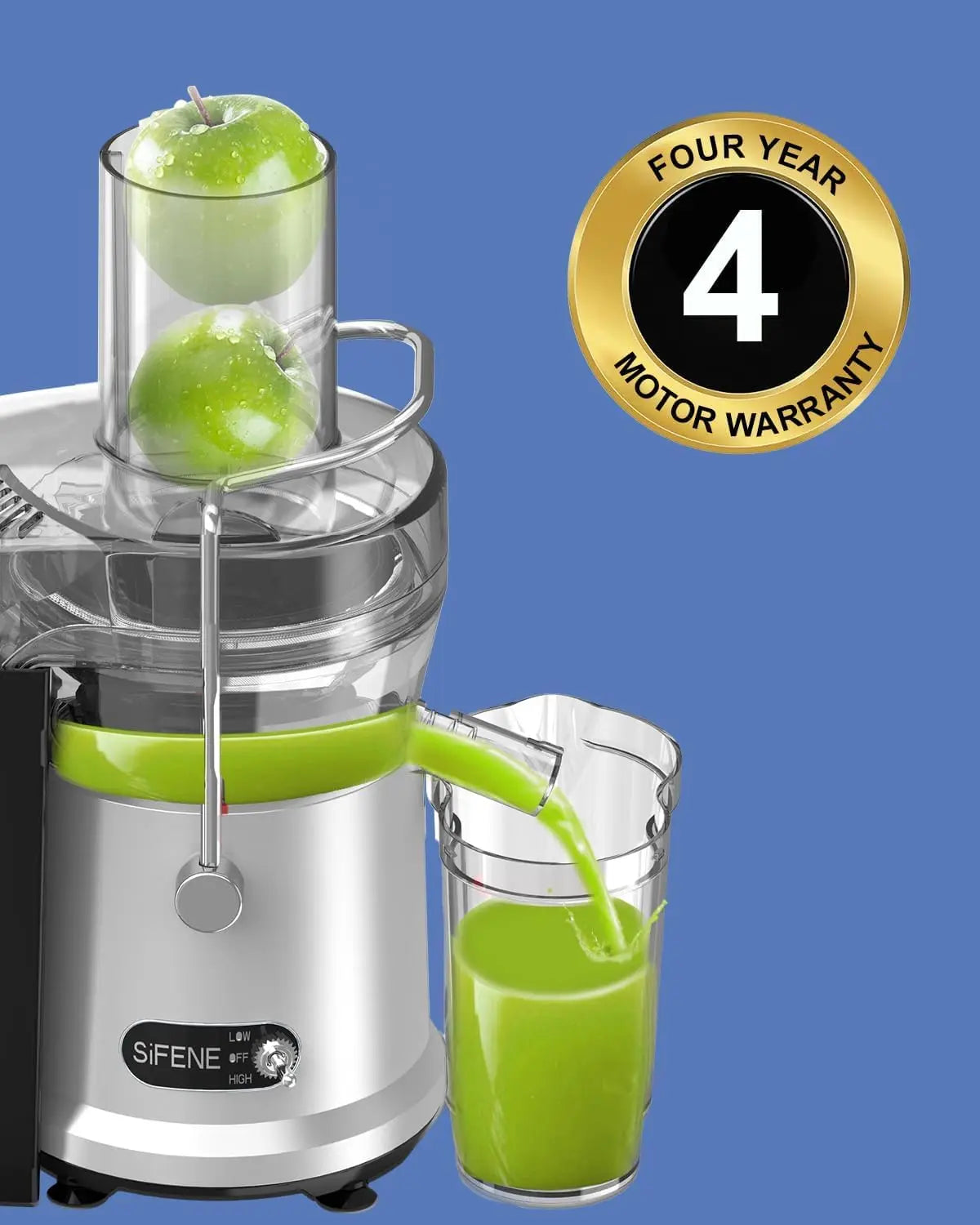 SiFENE Centrifugal Juicer Machine, Rapid 1000W Juice Extractor, Large 3.2'' Feed Chute for Whole Fruit & Veg Juicing, Gray
