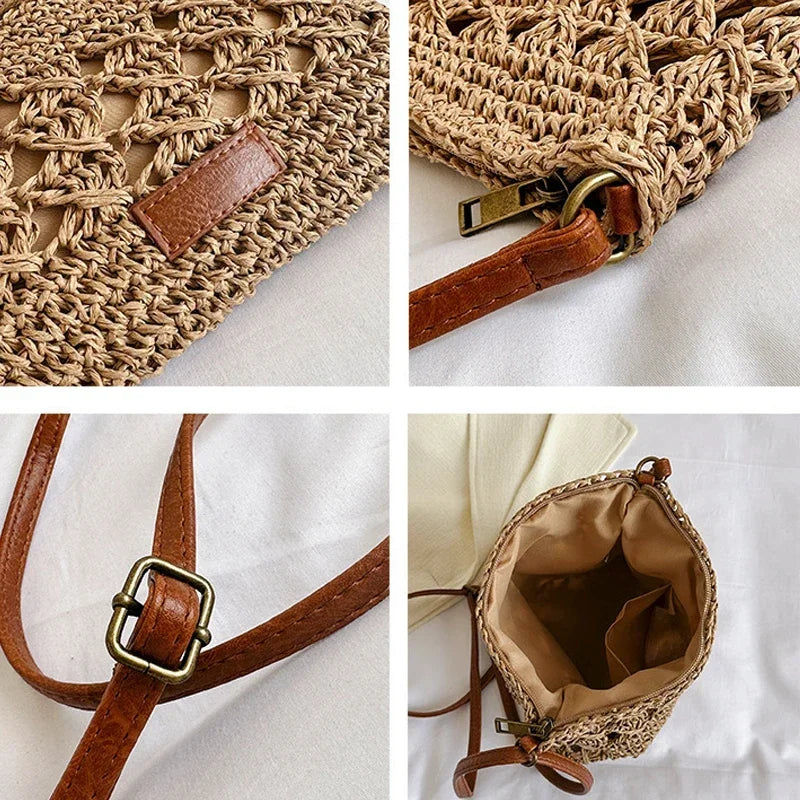 Casual Straw Women Shoulder Bags Handmade Woven Crossbody Bag Summer Beach Bag Simple Small Tote Bali Purses 2025