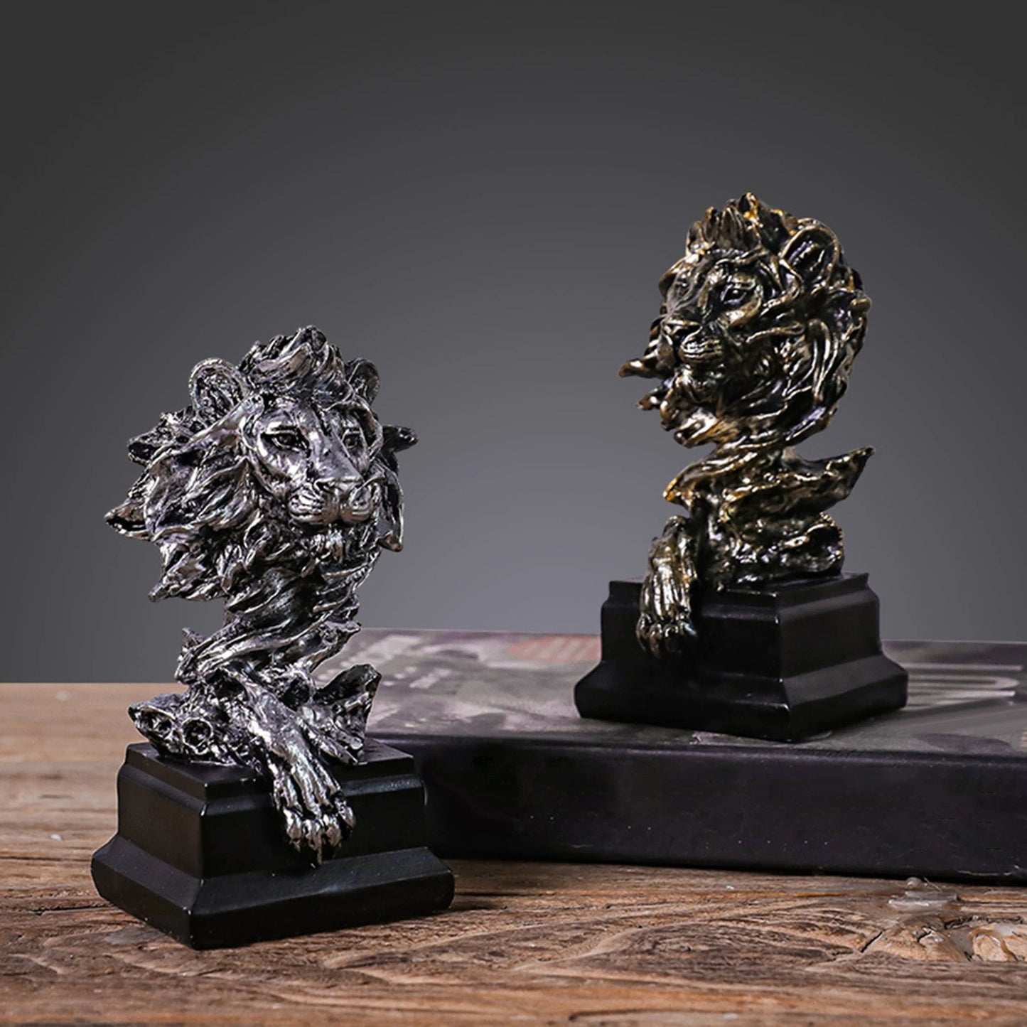 Lion Head Statue Lion Head Sculpture Handcarved Crafts Desktop Ornament Lion Art Figurine Decorative for Bookshelf Office