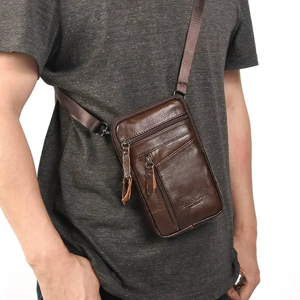 Men PU Leather Shoulder Crossbody Bag Leisure Pure Business Male Waist Belt Bags Casual Mini Mobile Portable Phone Purse