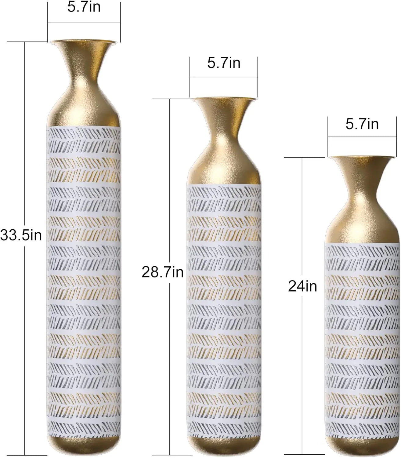 Metal Decorative Vase Set of 3, Oversized Floor Tall Metallic Glazed Vases with Pampas Prairie Twigs for Bedroom Decoration