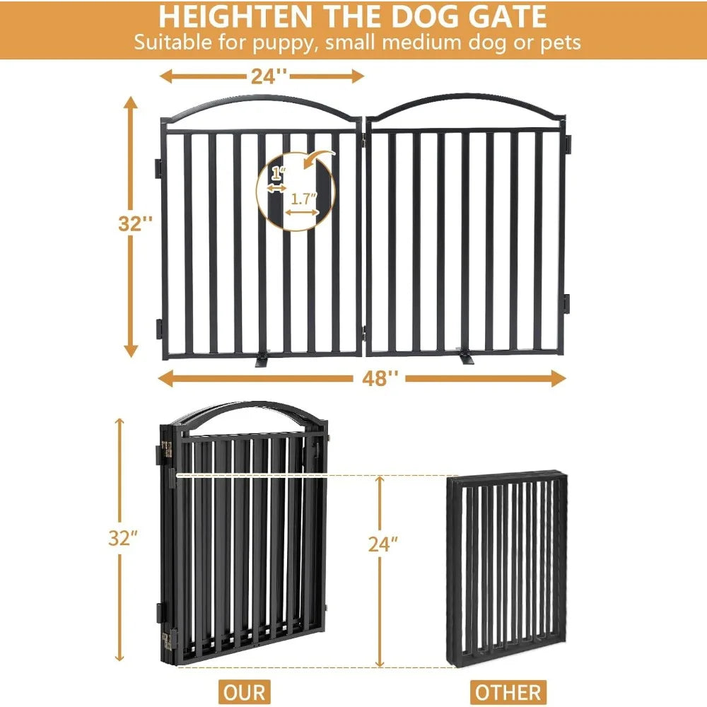 Metal Freestanding Dog Gate with Door, 32'' Height 2 Panels Dog Gate for House, Extra Wide Foldable Indoor Dog Fence Pupp