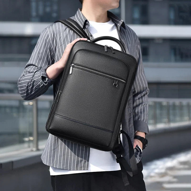 Men PU Leather Satchel Briefcase USB Charging Office Travel Laptop Executive Backpack Office Business Shoulder Back Pack Male
