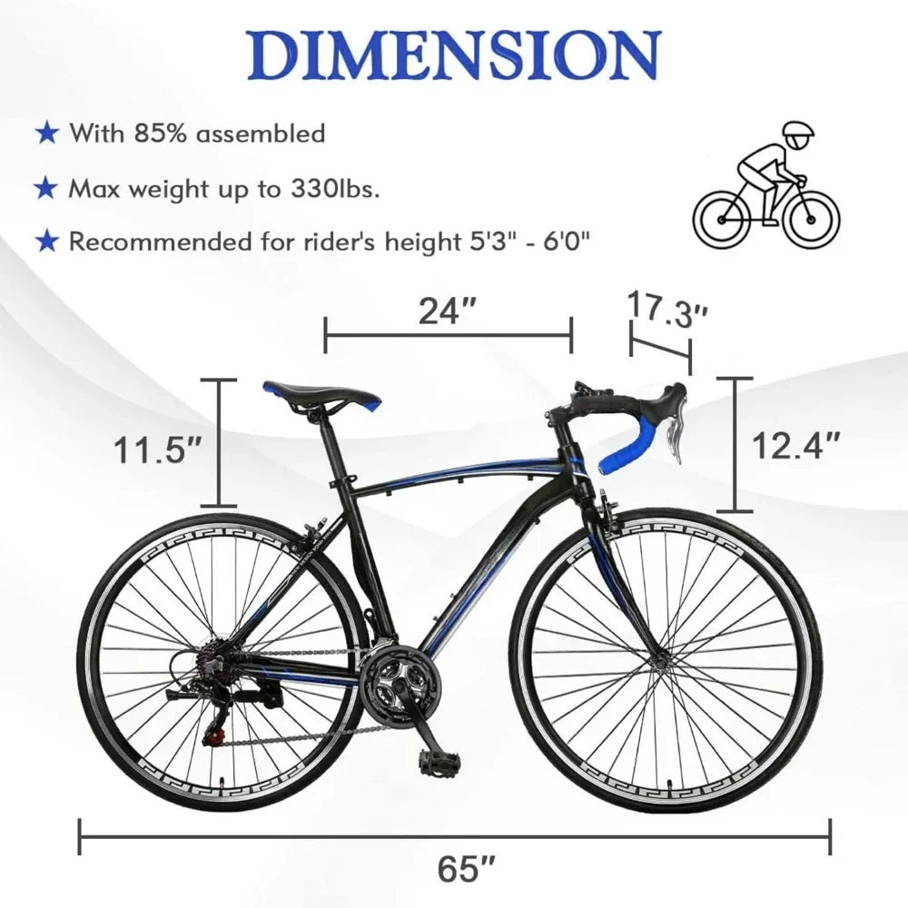 21 Speed Road Bike with Light Aluminum Alloy Frame, 700C Wheelwith Dual Disc/V Brakes, Adult Faster Racing Road Bike