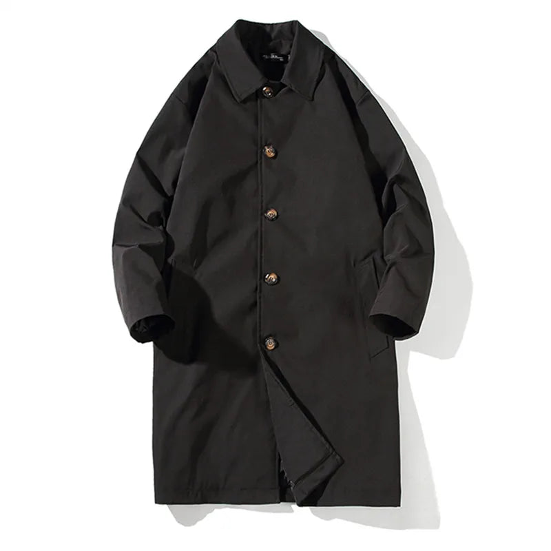 New Spring Autumn Trench Men Fashion Oversized Trench Jakcet Men Casual Windbreaker Mens Medium Length Turn Down Collar Trench