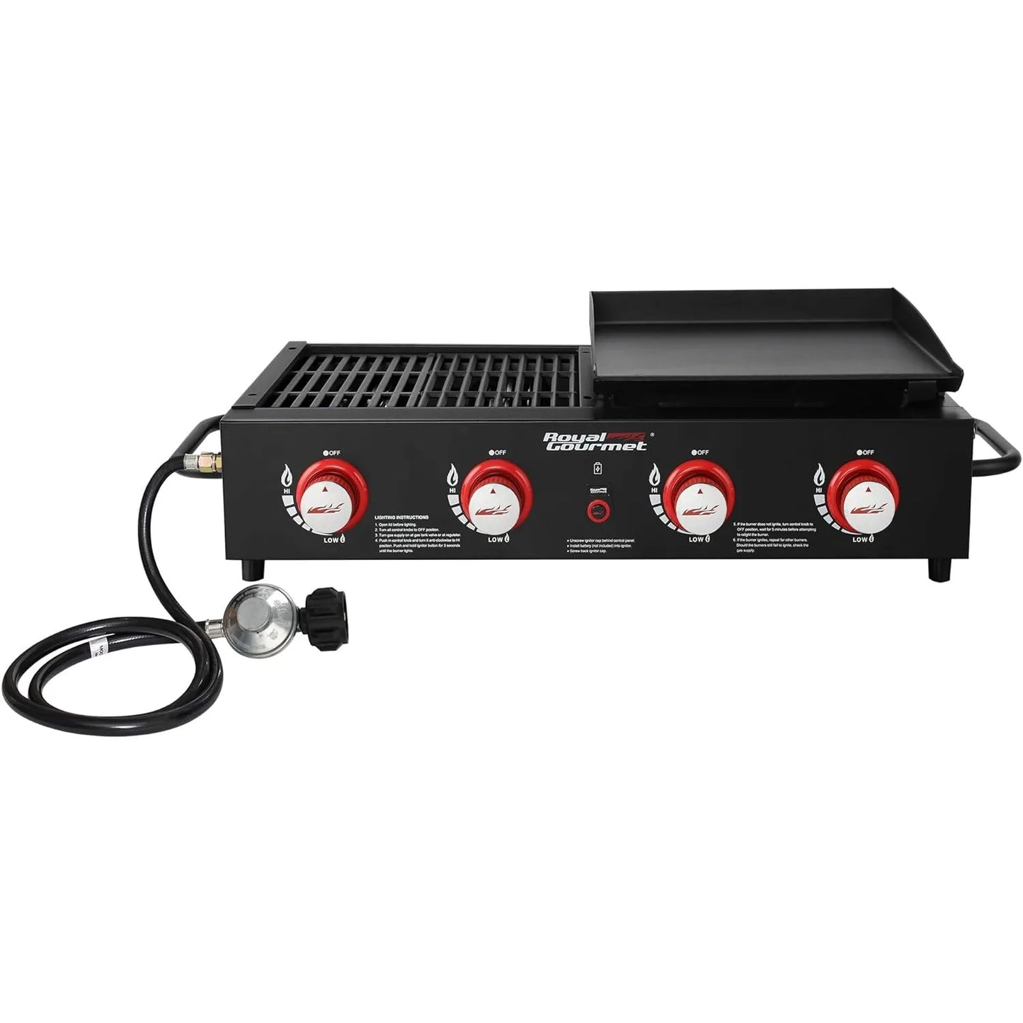 Tabletop Gas Grill Griddle, 4-Burner Portable Propane Grill Griddle Combo, for Backyard  Outdoor BBQ Cooking, 40,000 BTU, Black