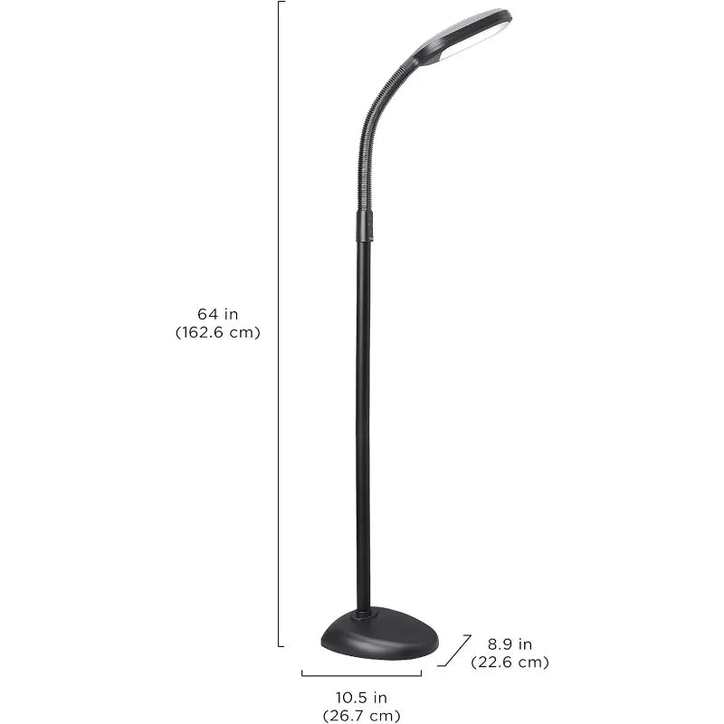 Verilux SmartLight Full Spectrum LED Modern Floor Lamp with Adjustable Brightness, Flexible Gooseneck Reduces Eye Strain Black