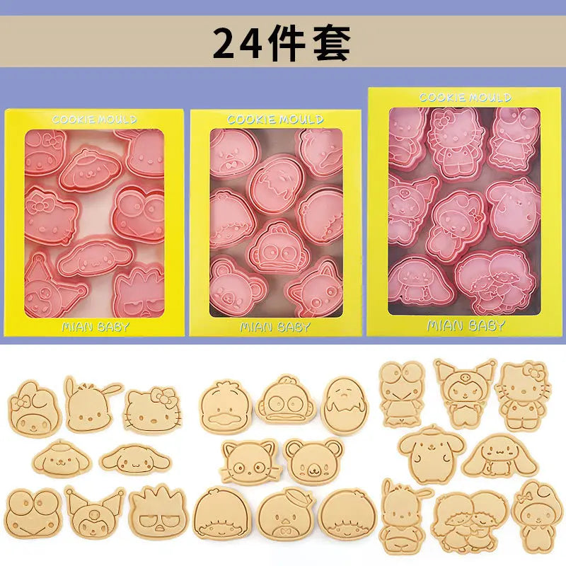 24Pcs Sanrio Hello Kitty Cartoon Cookie Mold 3D Pressable Stamp Kitchen Baking Pastry Bakeware New Year Christmas Decoration