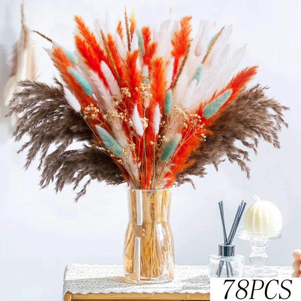 Dried Natural Flowers Pampas Bouquet Sets Autumn Decorative Orange Gypsophila Rabbit Tail Grass Rustic Chic Home Decor for Vase