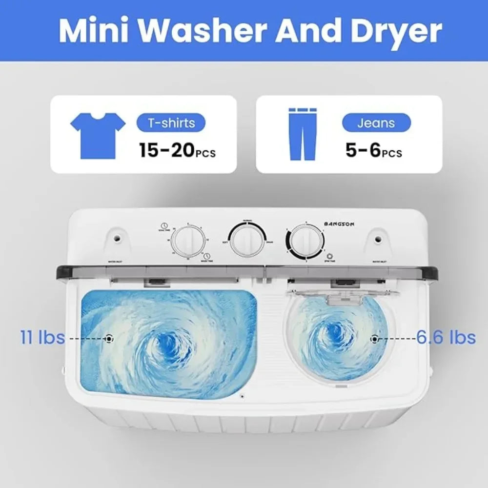 Portable Washing Machine Twin Tub Washer and 6.6 Lbs Spin Cycle Compact Washing Machine