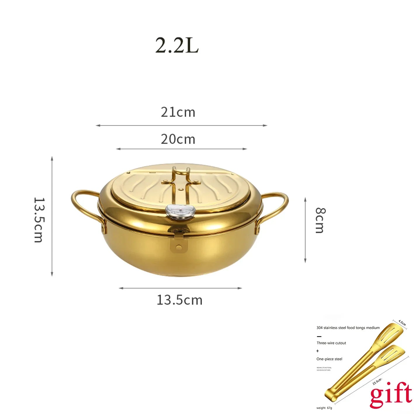 304 Stainless Steel Pan ,Tempura Fryer Pan, Japanese Deep Frying Pot with a Thermometer and a Lid， cookware ，20 /24 /28cm