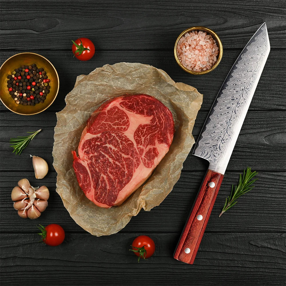 High quality Chef's knife Multi-purpose knife Household kitchen knife High-end laser Damascus pattern knife Solid wood handle