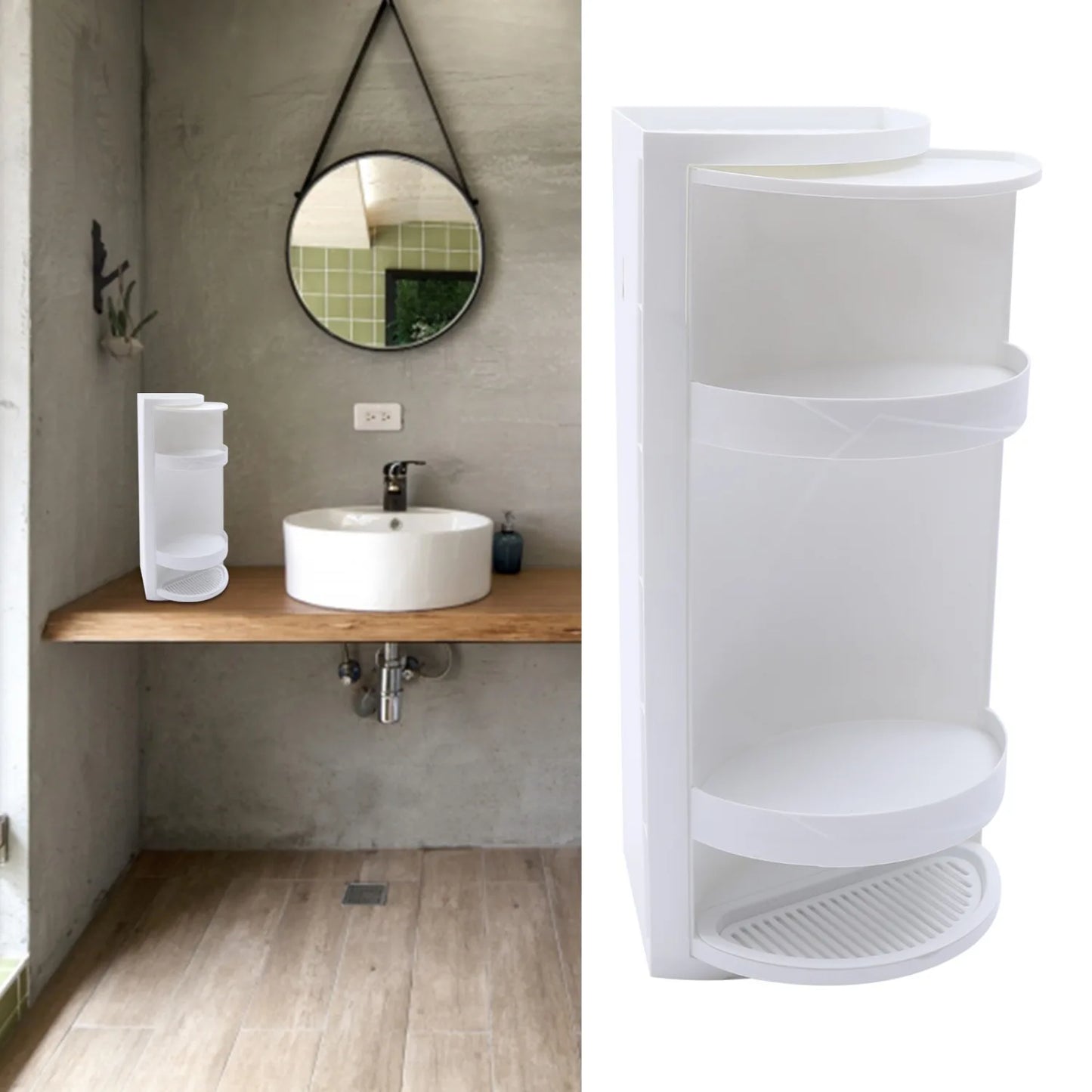 Bathroom Corner Locker, Cosmetic Storage Rack Cabinet, Countertop or Wall Mount Rotating Triangle Shelf for Bedroom, Kitchen