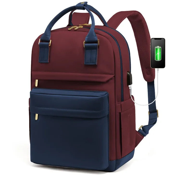 Bagpack for Women Patchwork Basic Nylon Waterproof Fashion Tote Bag Travel Hiking Usb Port 15’6in Notebook Backpacks New Street