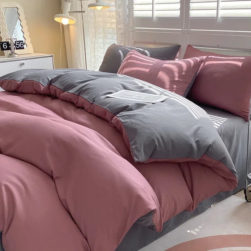 Solid Color Duvet Cover Set 100% Washed Cotton Bedding Set Super Soft Comfortable Lightweight Comforter Cover with 2 Pillowcases