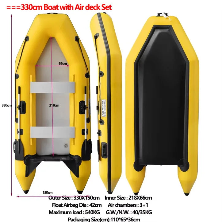 New 0.9mm Thickening Assault Boat with 3 Air Chamber Set 1-6 People Fishing Boat 360° Paddle Seat & Impact Resistant Wear Strips