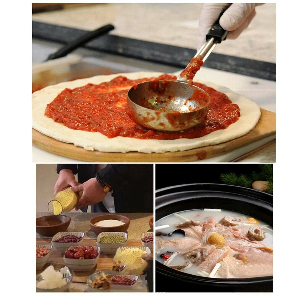 Pizza Spread Sauce Ladle Rubber Handle Flat Bottom Kitchen Cooking Spoon Stainless Steel Measuring Stir Soup Spoon -4 Oz