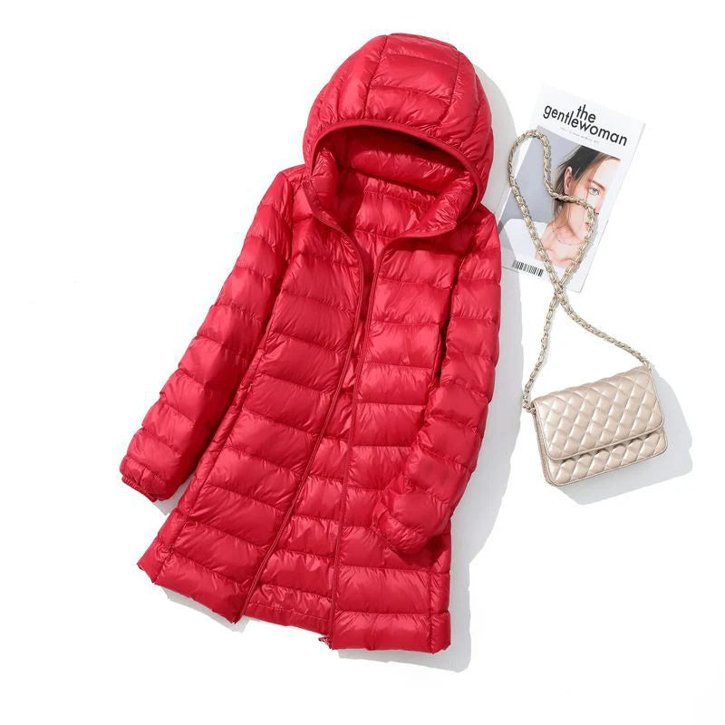 0-10℃ Women Hood Detachable Puffer Jackets 2024 Autumn Winter Portable Hooded Duck Down Coat Double Zipper Windproof Parkas 7XL