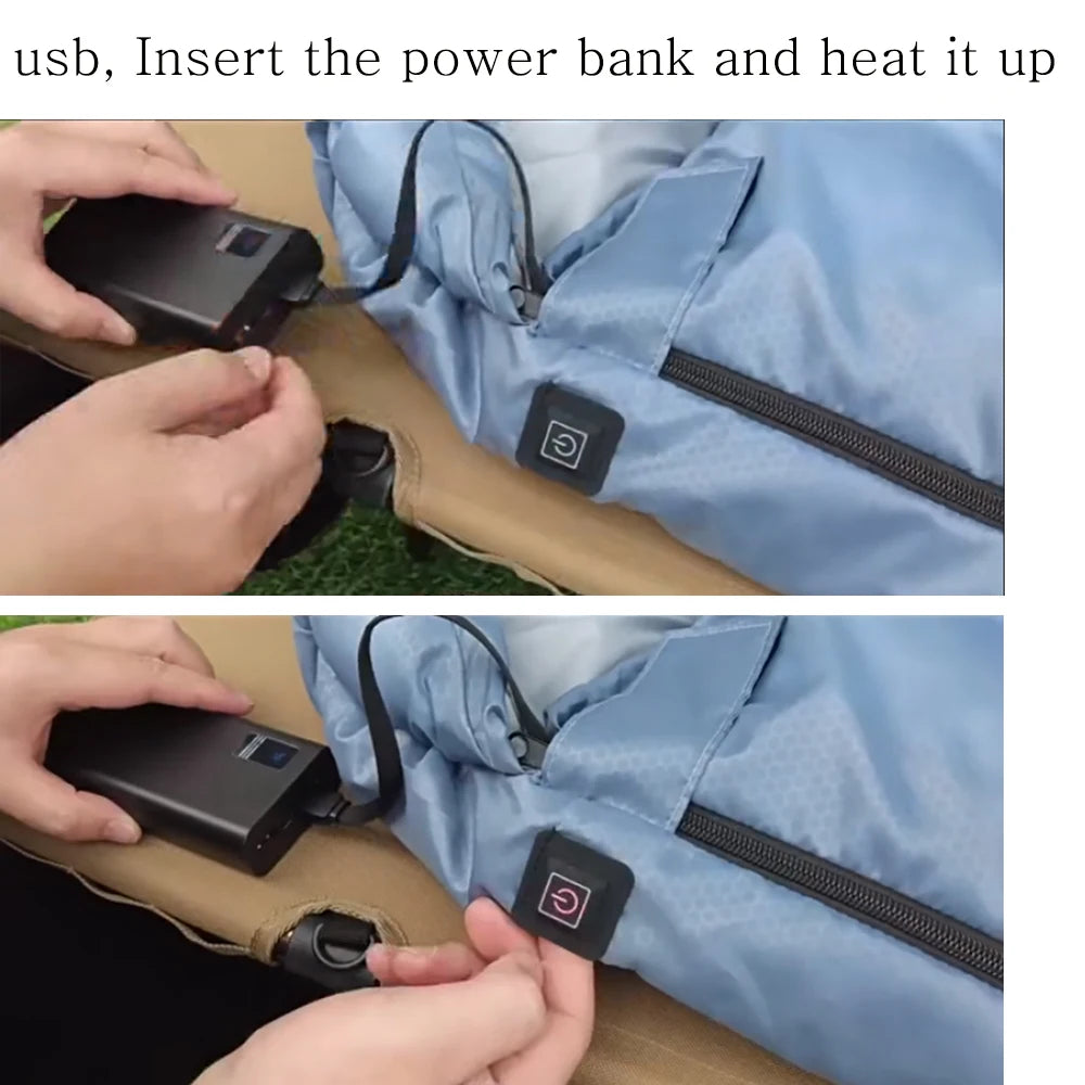 Usb Sleeping Bag Connection To Power Bank Heating Camping Hiking Sleeping Bag Winter Thick utdoor Survival Camp Gear Waterproof